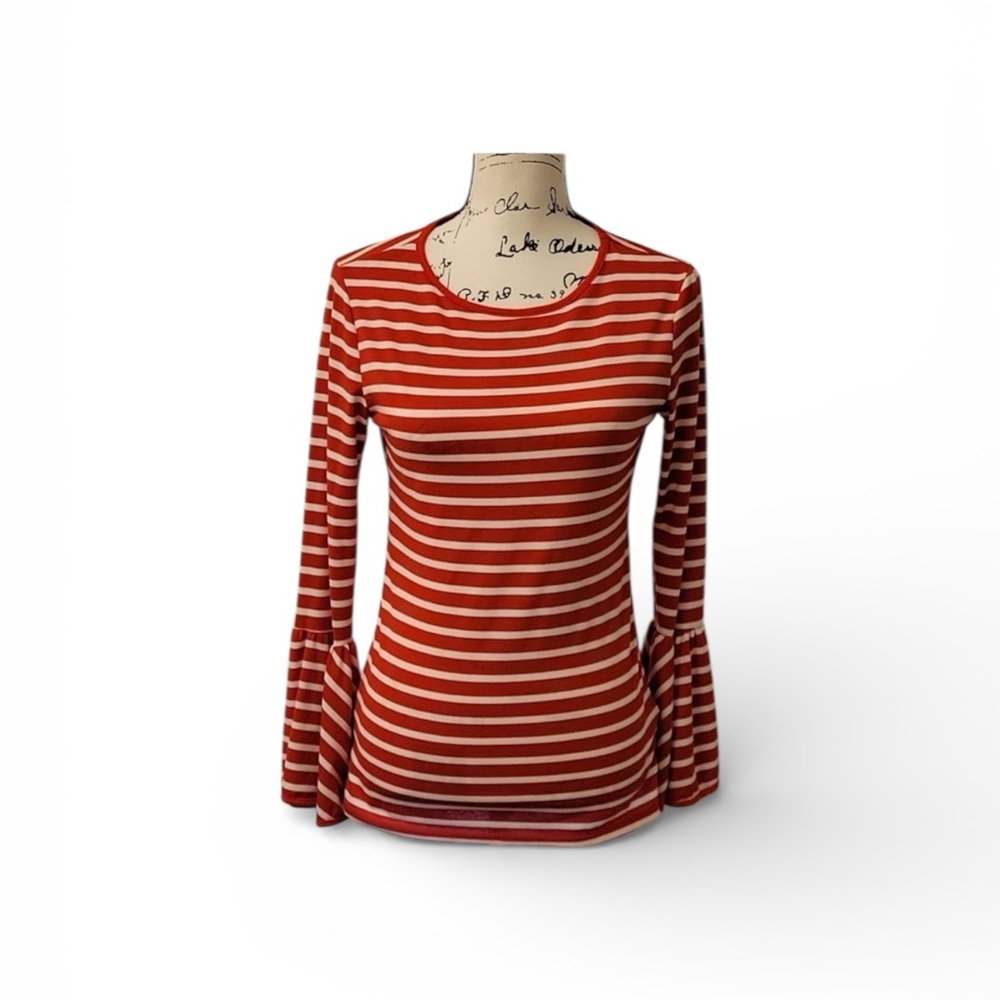 Regenbogen Striped Belle long sleeve  top Red/Off-white Size Small